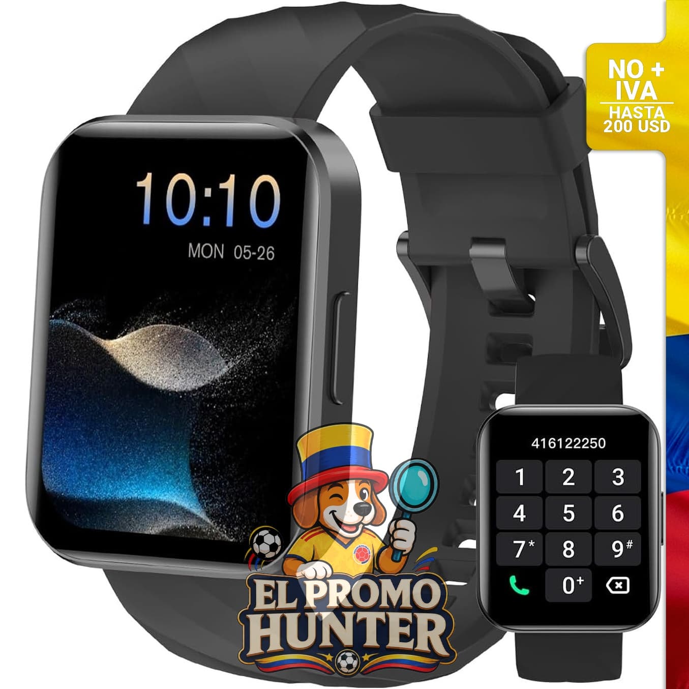 Reloj inteligente de 1.85" con capacidad para hacer y recibir llamadas, rastreador de fitness con más de 100 modos deportivos.