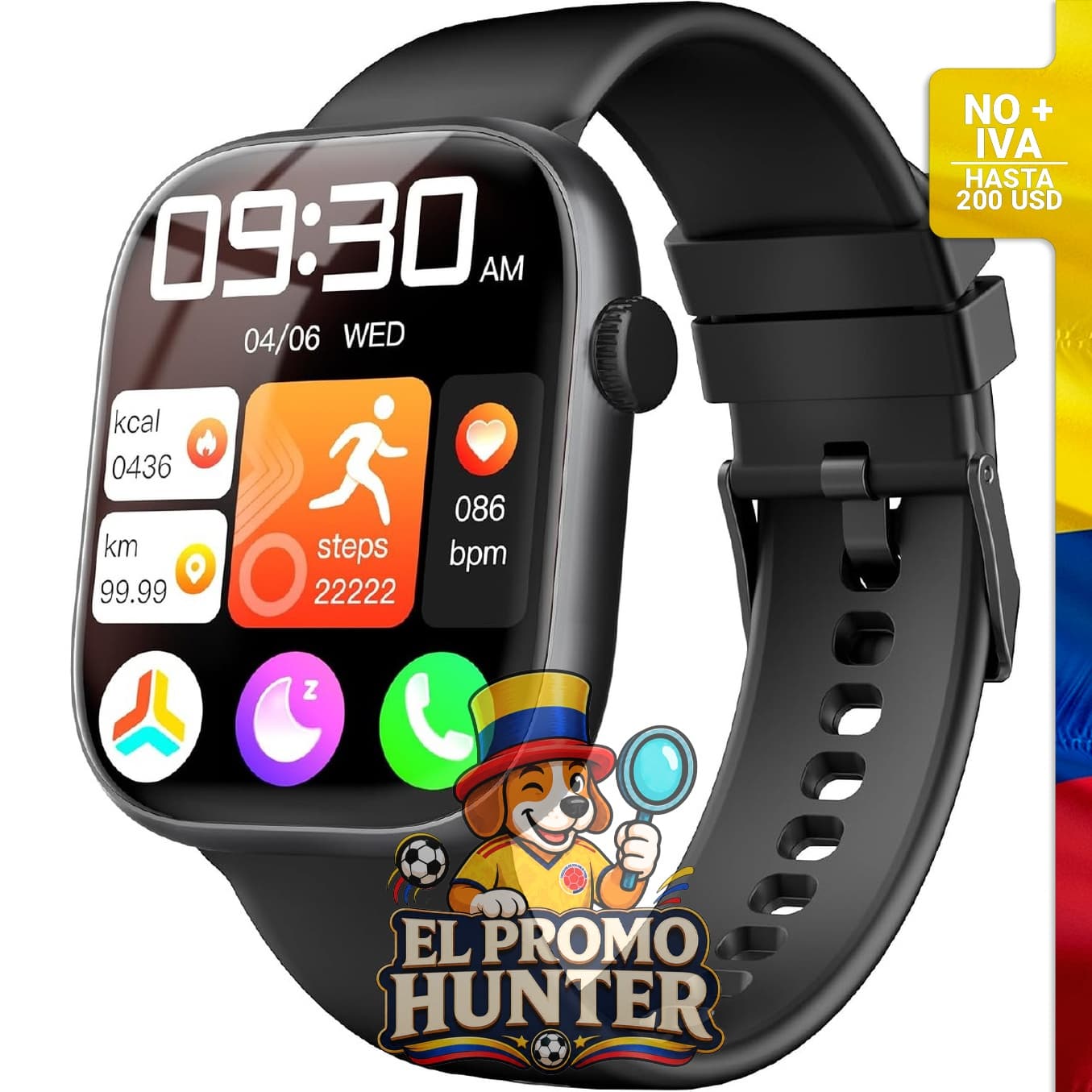 Reloj inteligente con pantalla táctil HD de 1.83" (4.6 cm), rastreador de actividad física y sueño, Bluetooth, IP67.
