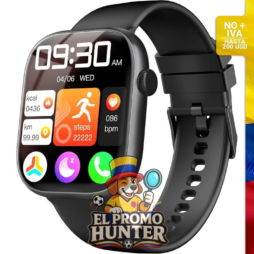 Reloj inteligente con pantalla táctil HD de 1.83" (4.6 cm), rastreador de actividad física y sueño, Bluetooth, IP67.