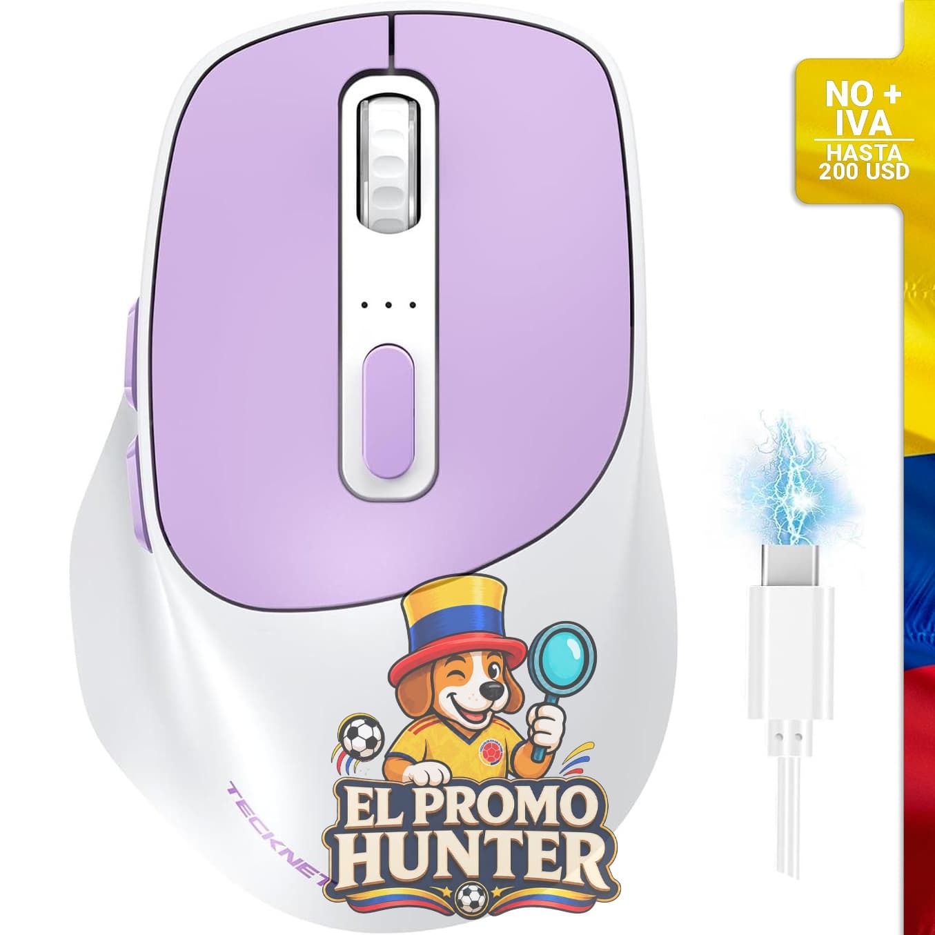 Ratón inalámbrico TECKNET, compatible con Bluetooth 5.0/3.0 y USB A, 6 botones, recargable y silencioso.