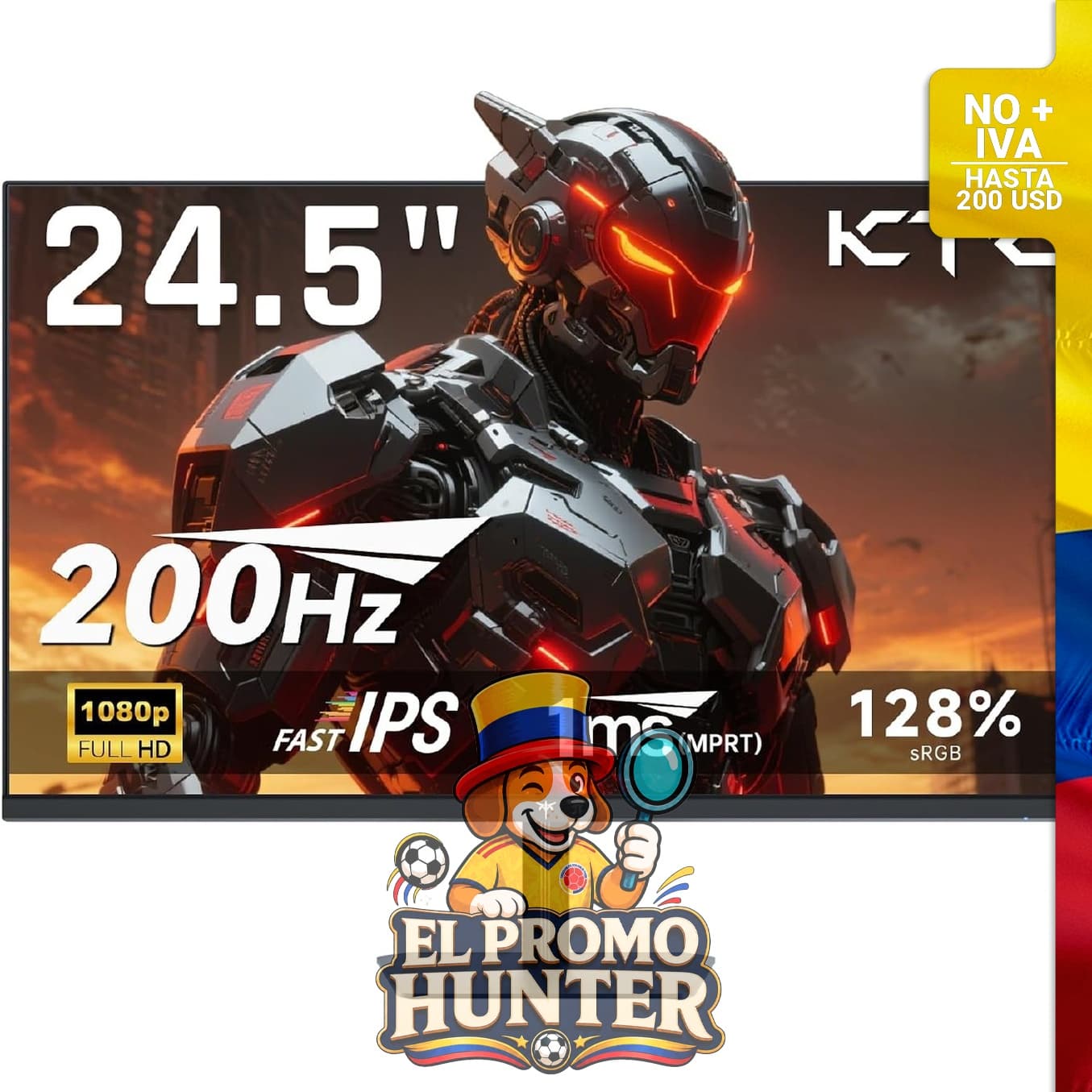 Monitor KTC de 24.5" (62.2 cm) FHD, 180 Hz (hasta 200 Hz), IPS, 1 ms, 128% sRGB, HDR10, HDMI y DP.
