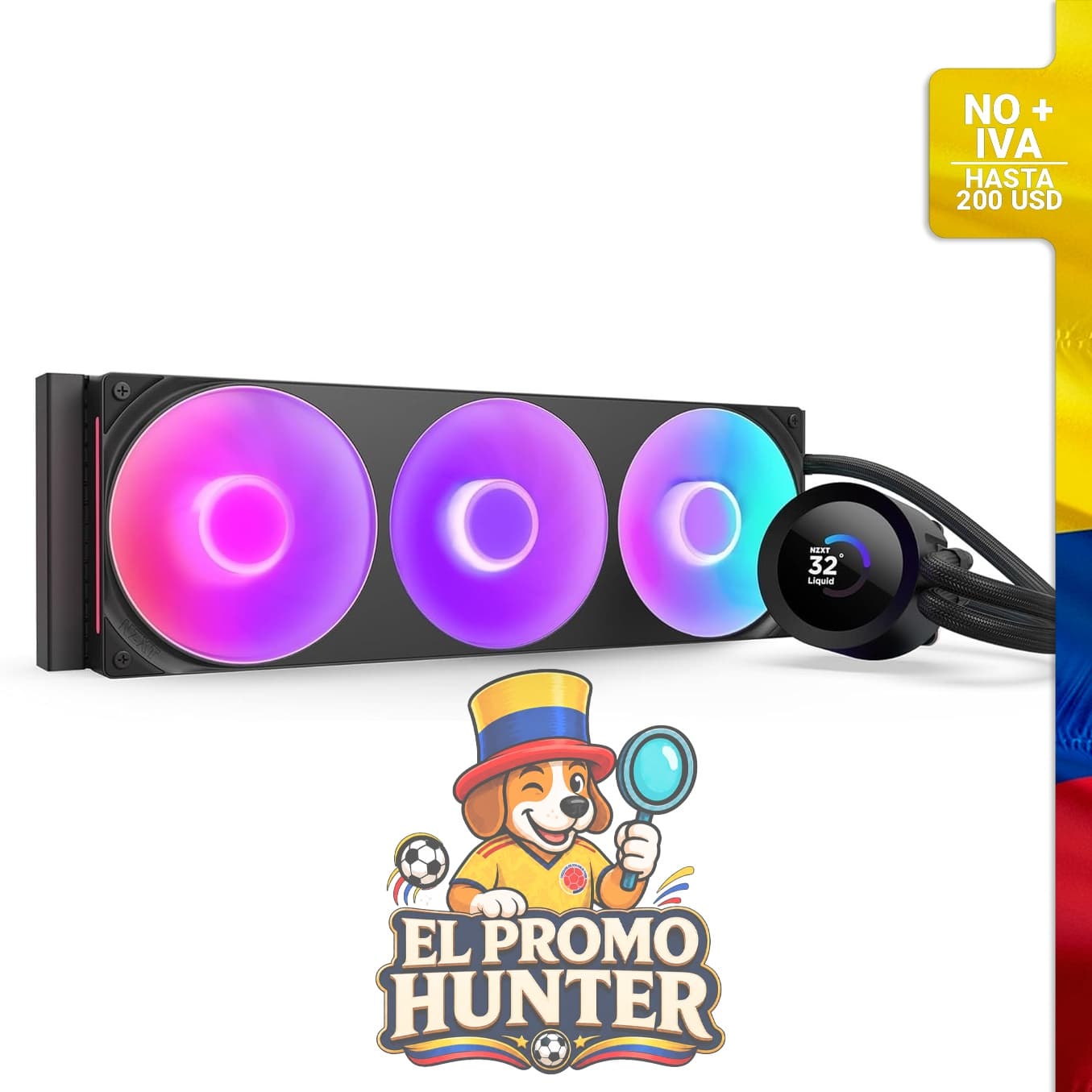 Enfriador líquido NZXT Kraken Plus 360 RGB para CPU AIO, radiador de 360 mm, ventilador F360 RGB y pantalla LCD personalizable de 1.54".