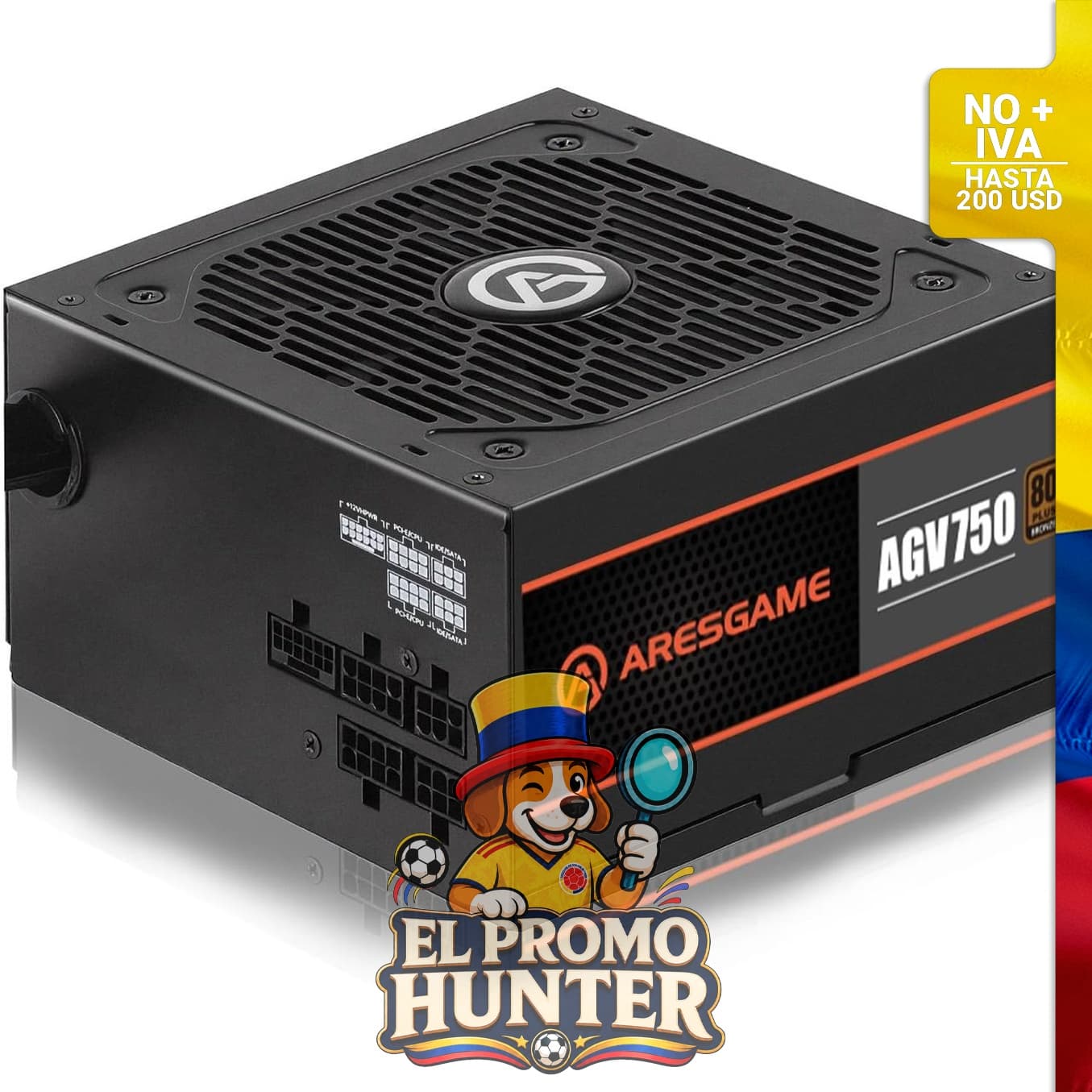 Fuente de alimentación ARESGAME AGV750 de 750W, semimodular y certificado 80 Plus Bronze.