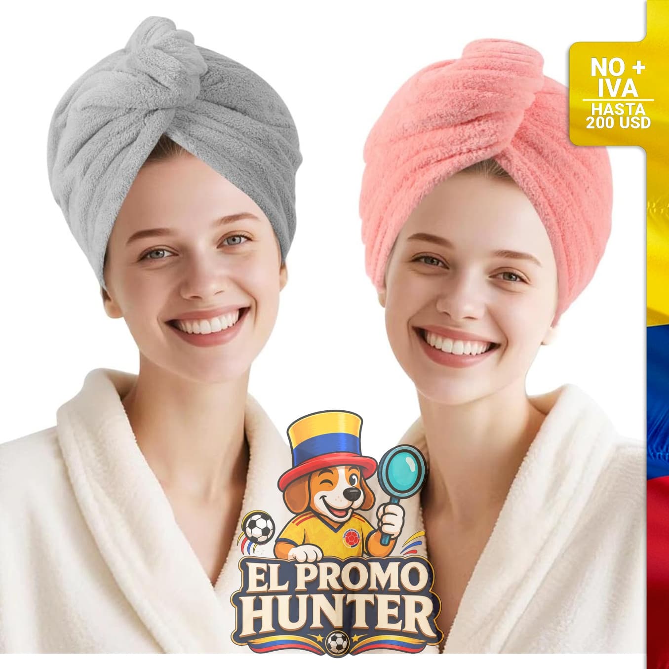 Paquete de 2 toallas de microfibra para secar el cabello, incluye turbantes en color gris y rosa.