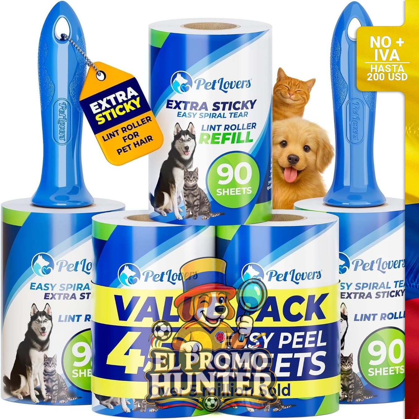 Juego de rodillos quitapelusas con 450 hojas para eliminar pelo de mascotas de ropa, paquete de 5 unidades.