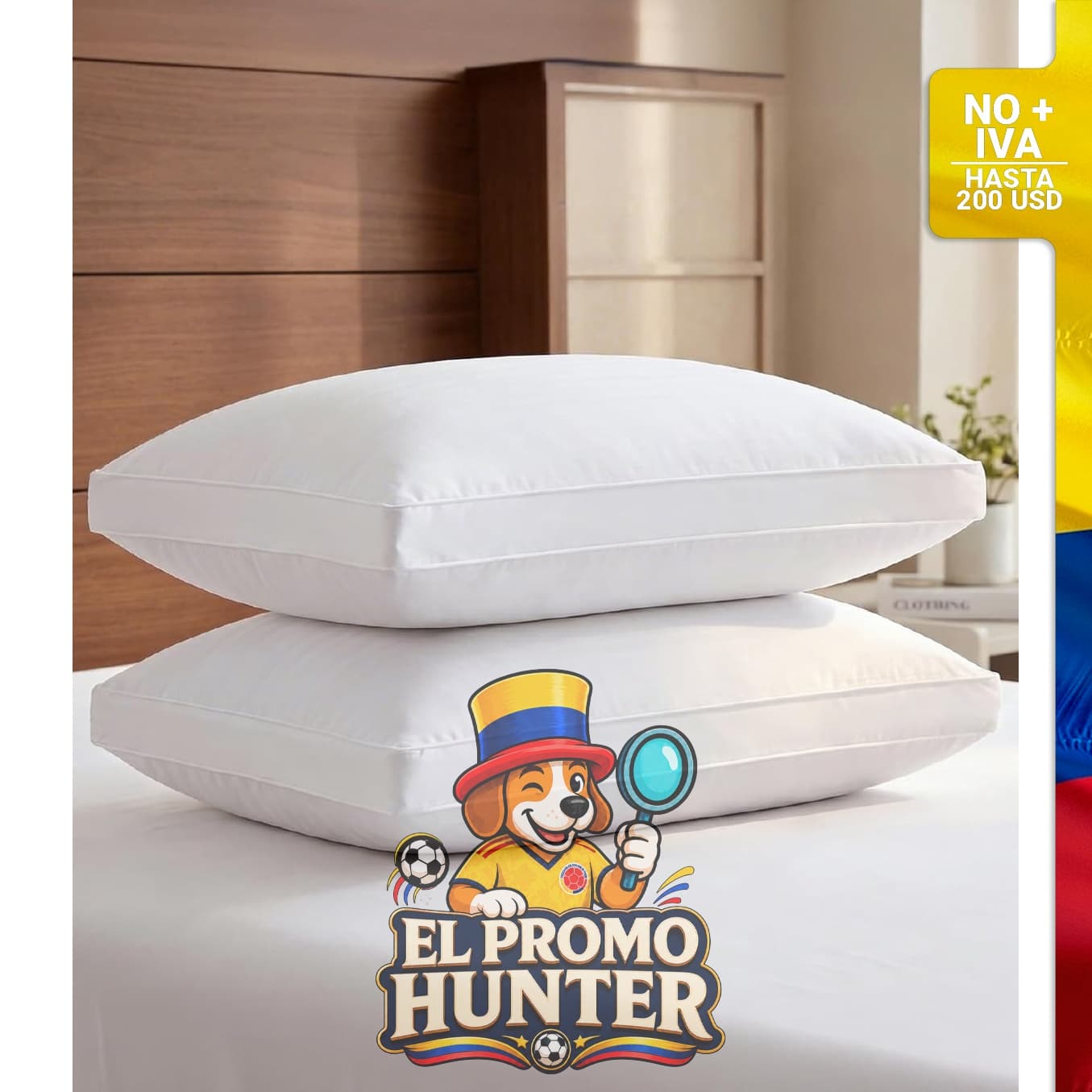 Juego de 2 almohadas estándar con relleno alternativo de plumón, calidad de lujo.