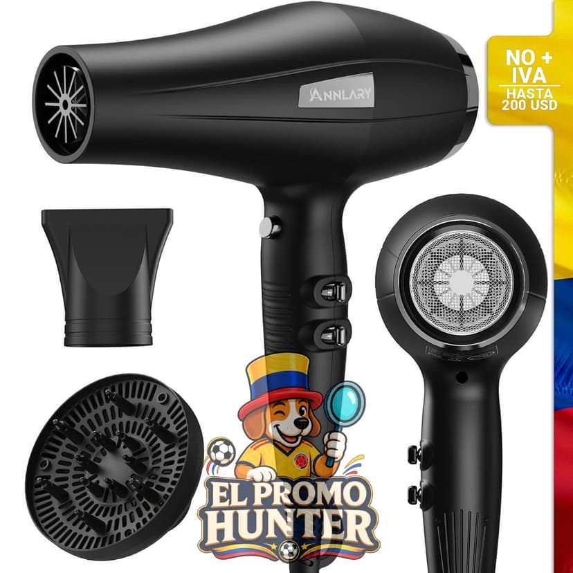Secador de pelo iónico de 1875W con motor AC y cable de 2.5 m.