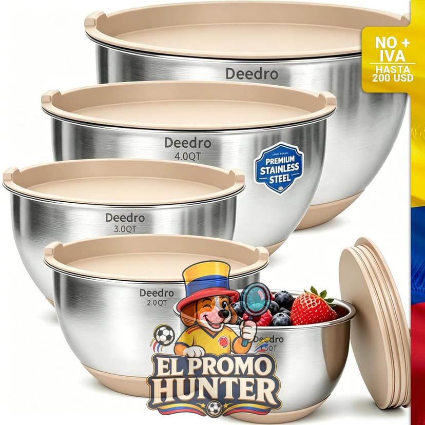 Deedro juego de 22 tazones de mezcla de acero inoxidable con tapas herméticas.