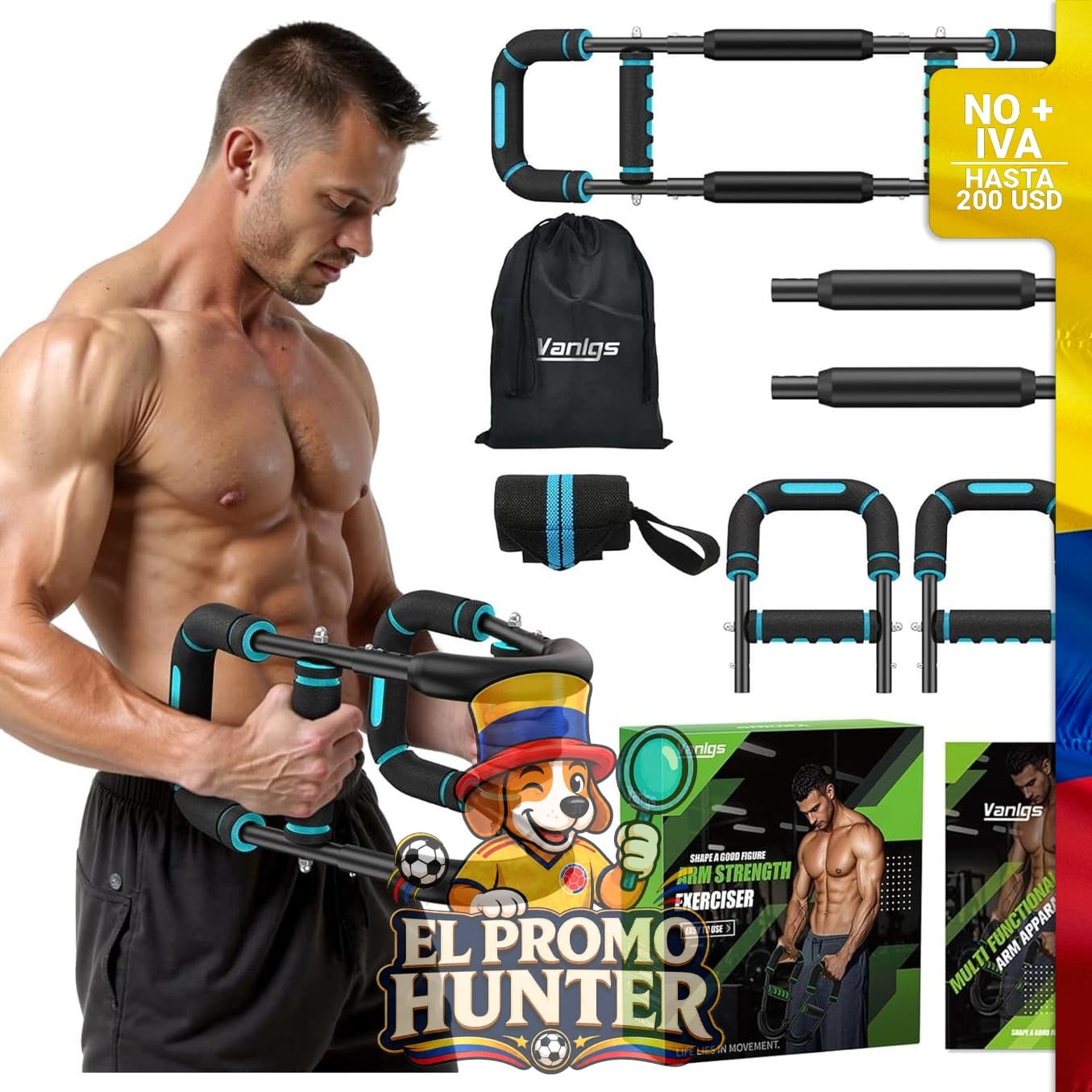 Entrenador de brazo Twister ajustable de 18-59 kg, diseñado para ejercicios de bíceps y muslos con ángulo ergonómico de 27°.