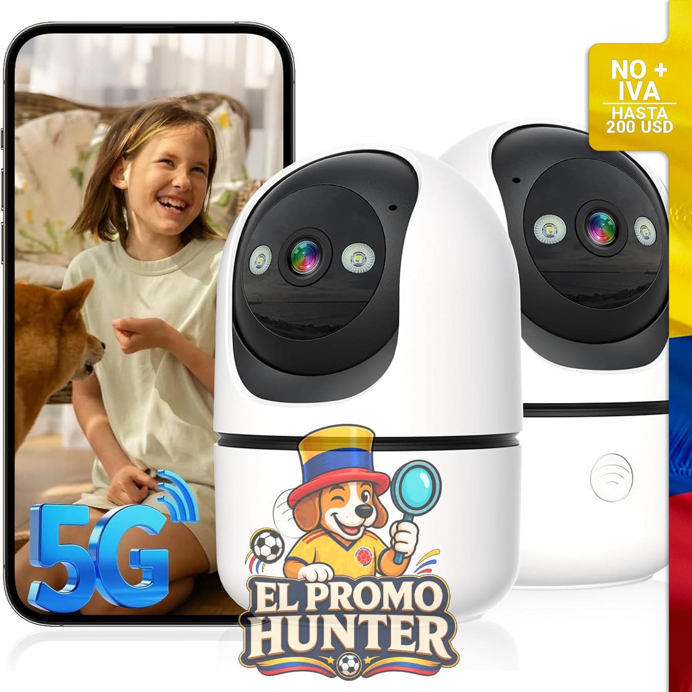 Cámara de seguridad para interiores, 2 paquetes, resolución 2K, conectividad 5G WiFi, detección inteligente AI.
