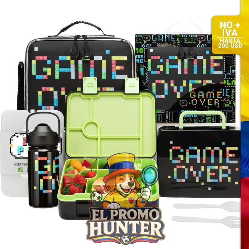 Juego de lonchera Bento para niños con bolsa de almuerzo, incluye botella de acero inoxidable y utensilios.