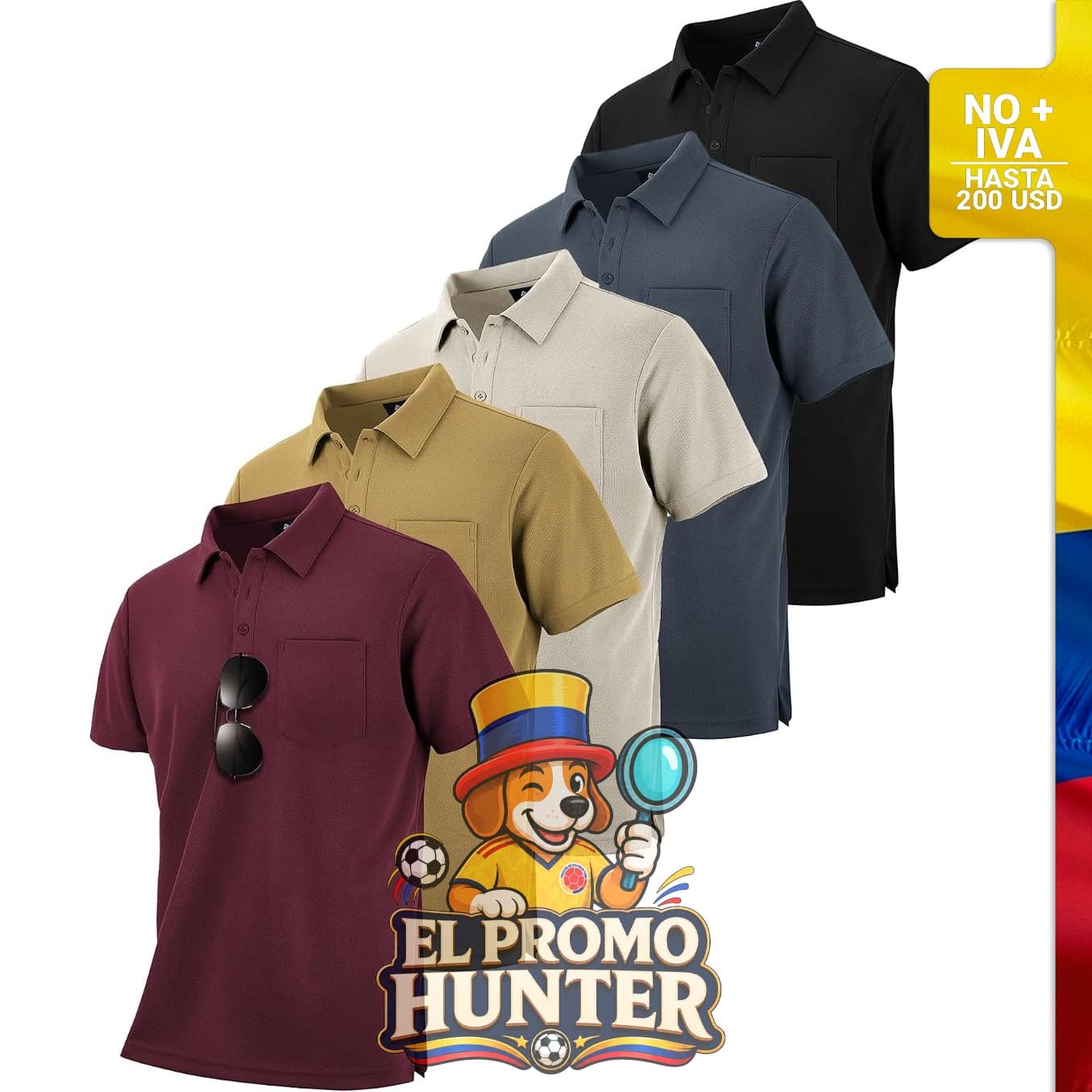 Pack de 5 camisas polo para hombre, manga corta, con bolsillo, transpirable y casual.