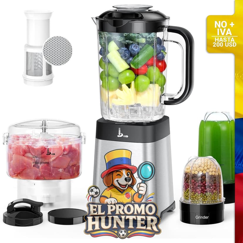 Licuadora y procesador de alimentos 5 en 1, incluye jarra de 40 oz y taza de 17 oz.