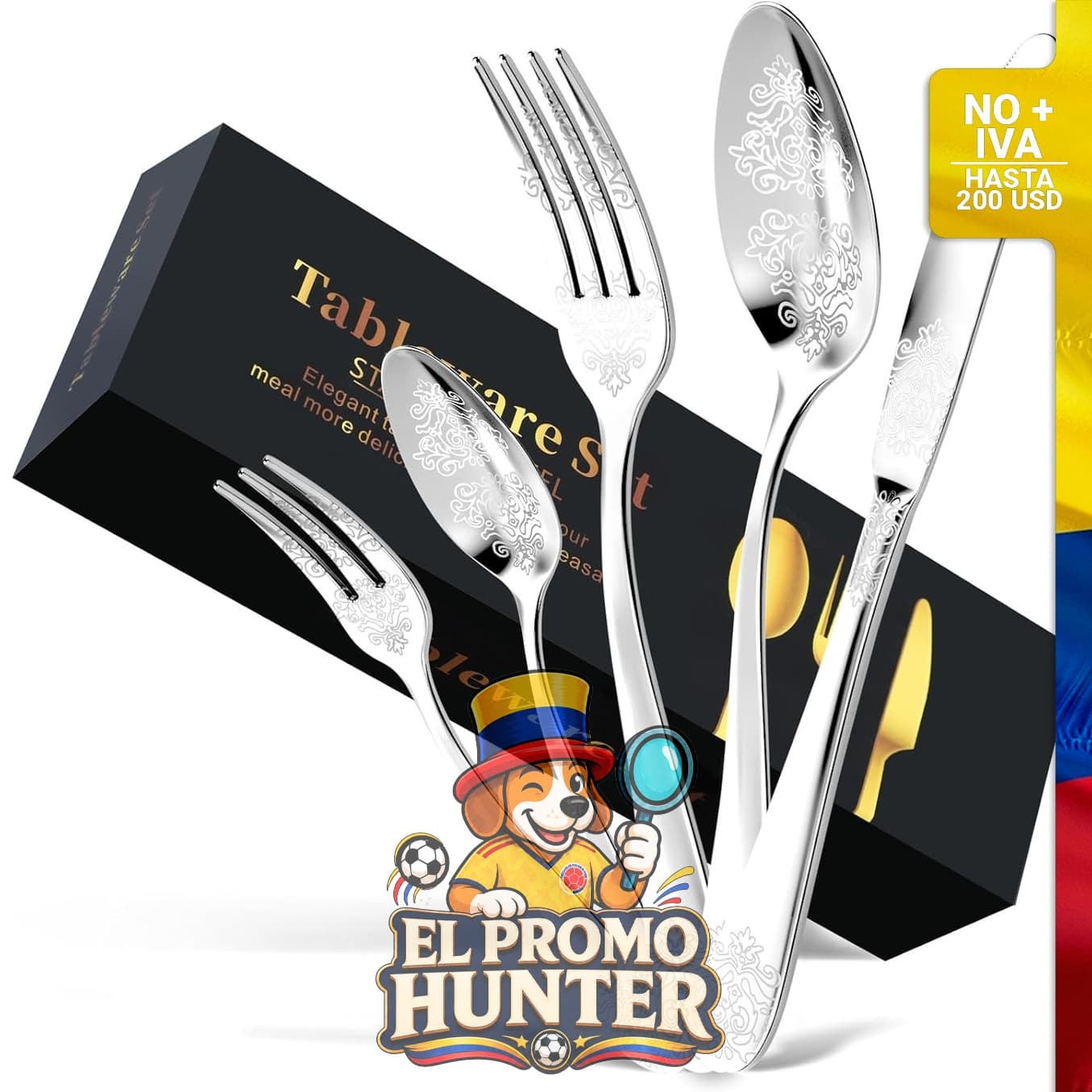 Juego de cubiertos de acero inoxidable de 20 piezas, incluye tenedores, cucharas y cuchillos con pulido de espejo.