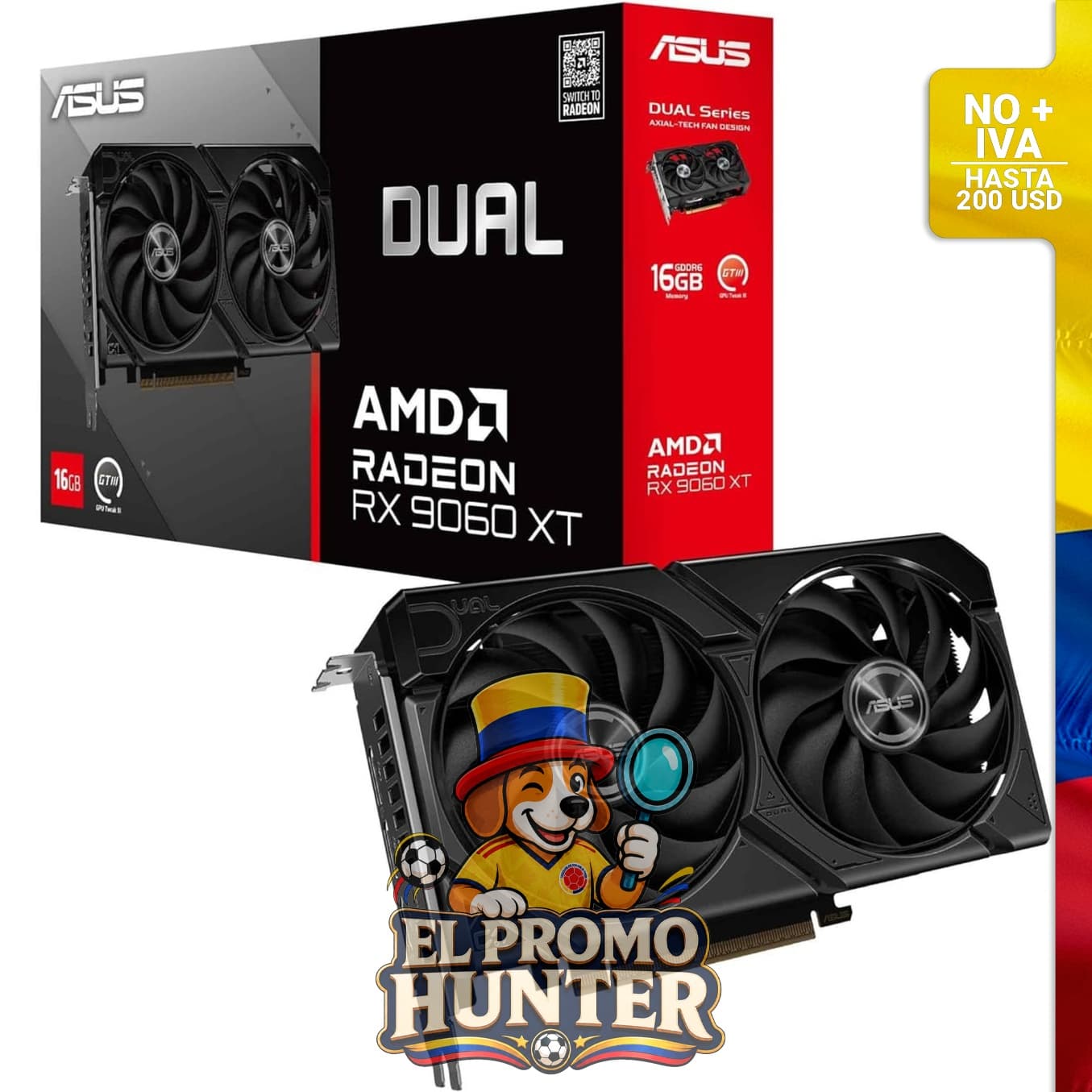 Tarjeta gráfica ASUS Dual Radeon™ RX 9060 XT, 16 GB GDDR6, PCIe 5.0, HDMI 2.1b, DisplayPort 2.1a.