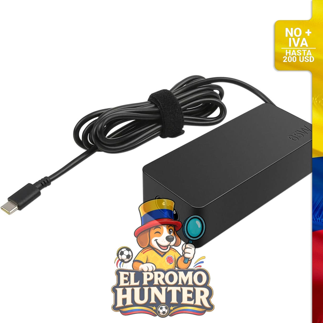 Adaptador de CA Lenovo 65W USB Tipo C con cable de alimentación de 2 clavijas.