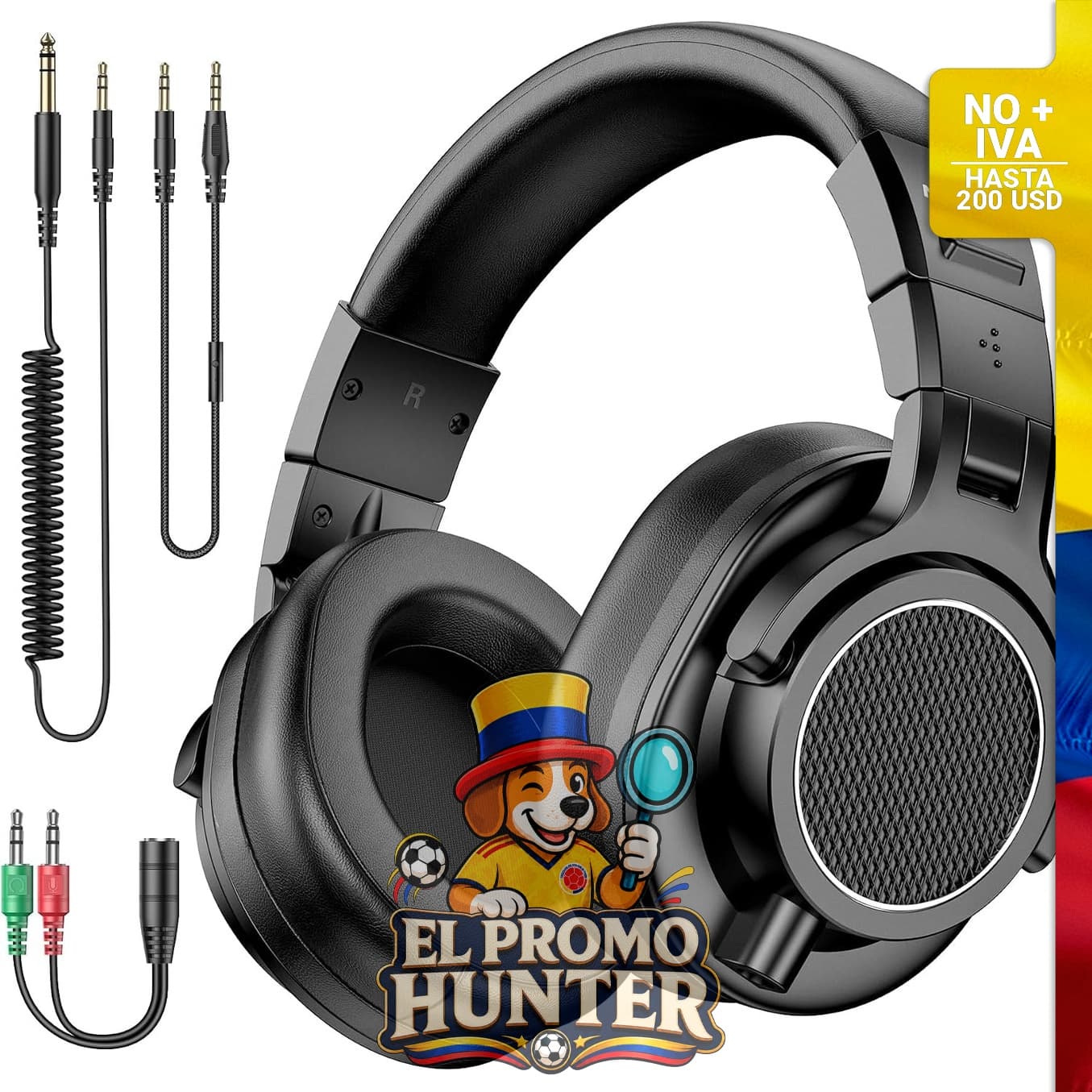 Auriculares con cable New Bee, drivers de 50 mm, conectores de 6.35 mm y 3.5 mm, para uso en estudio y mezcla.