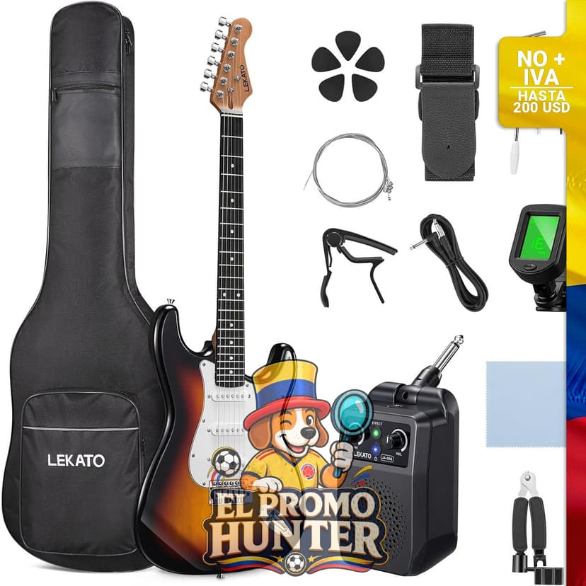 Kit de guitarra eléctrica de cuerpo sólido de 39" (99 cm) con amplificador de 5 W, bolsa, afinador y cejilla.