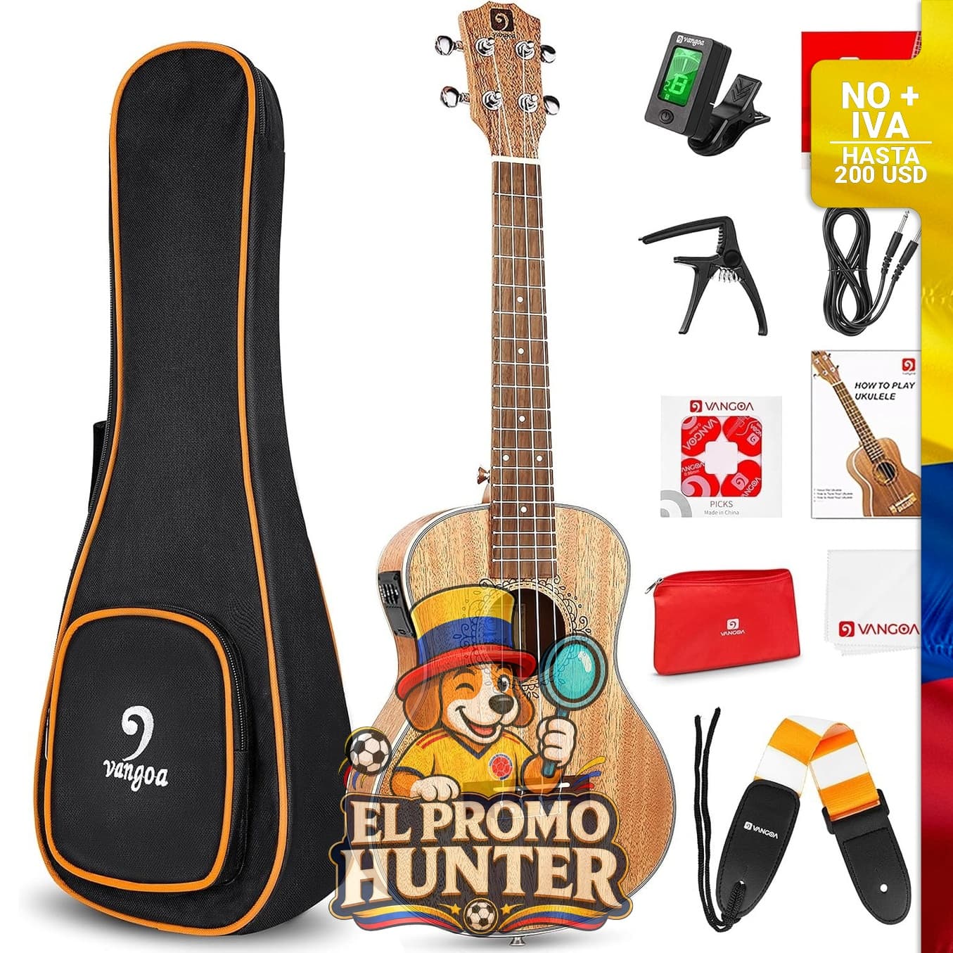 Ukelele tenor acústico eléctrico de 66 cm, fabricado en caoba, incluye ecualizador y kit de inicio.