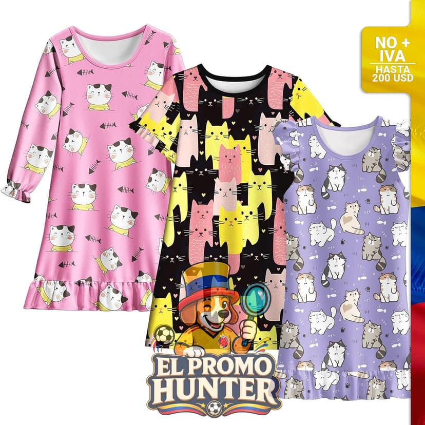 Camisones para niñas, conjunto de 3 piezas, adecuado para dormir, tallas de 3 a 10 años.