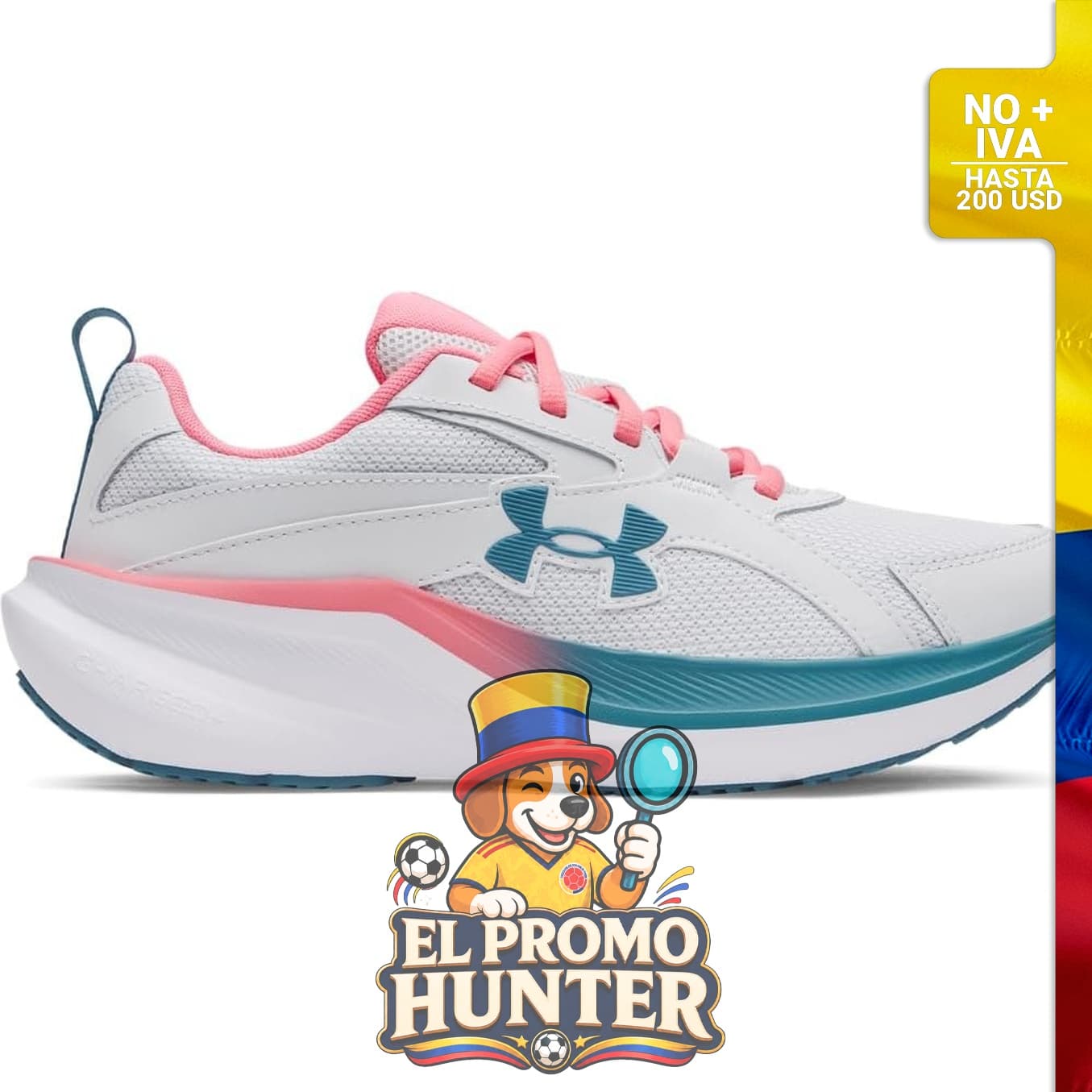 Tenis Under Armour para mujer, diseño deportivo con suela de goma y parte superior de malla.
