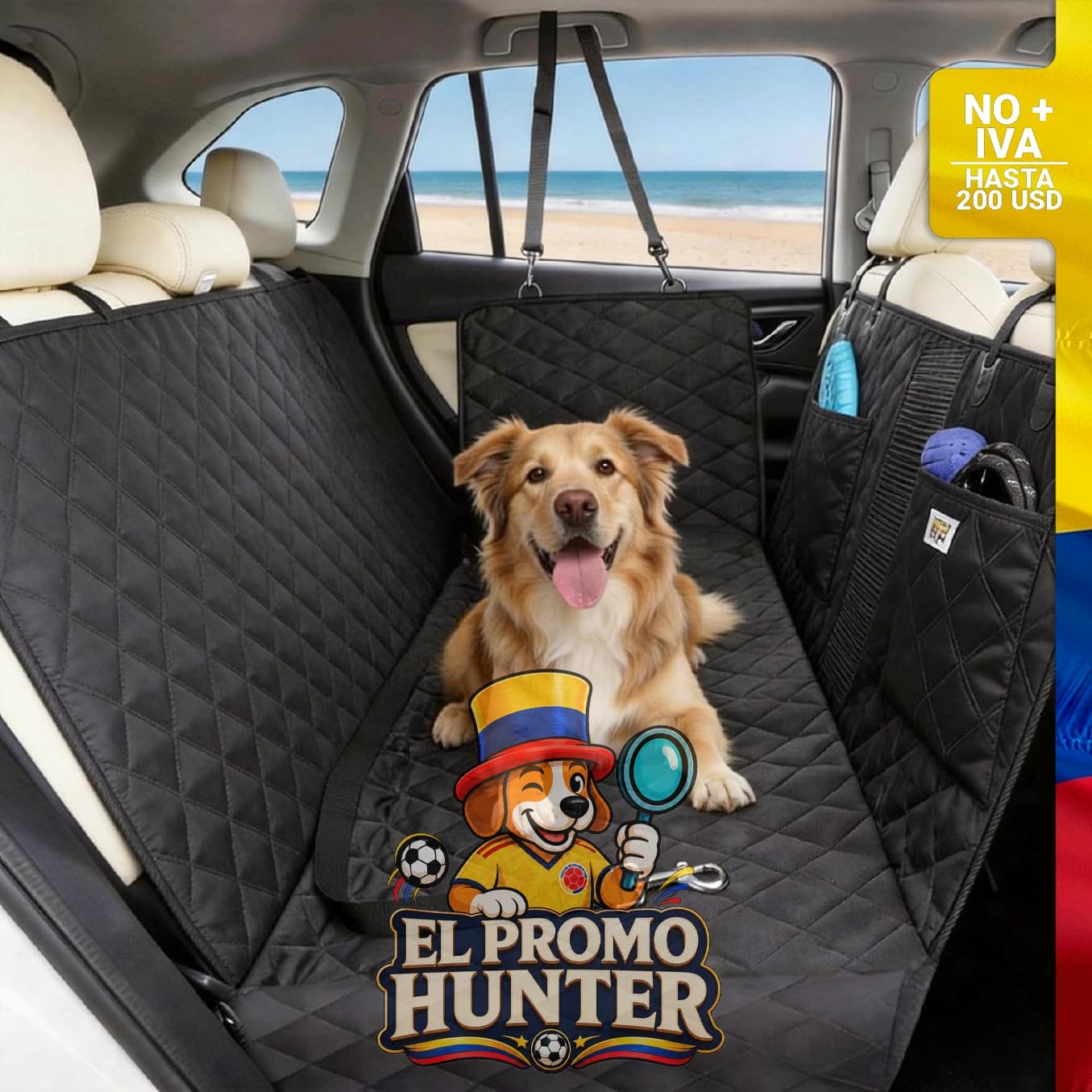 Hamaca impermeable para mascotas en auto.