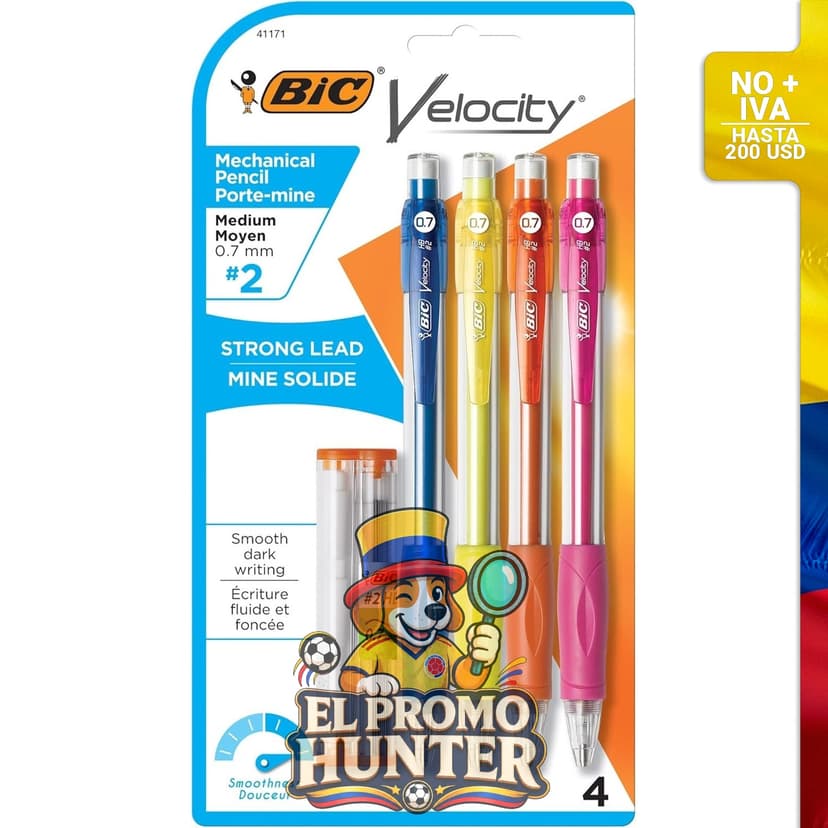 Lápices mecánicos BIC Velocity de 0.7 mm, paquete de 4 unidades.