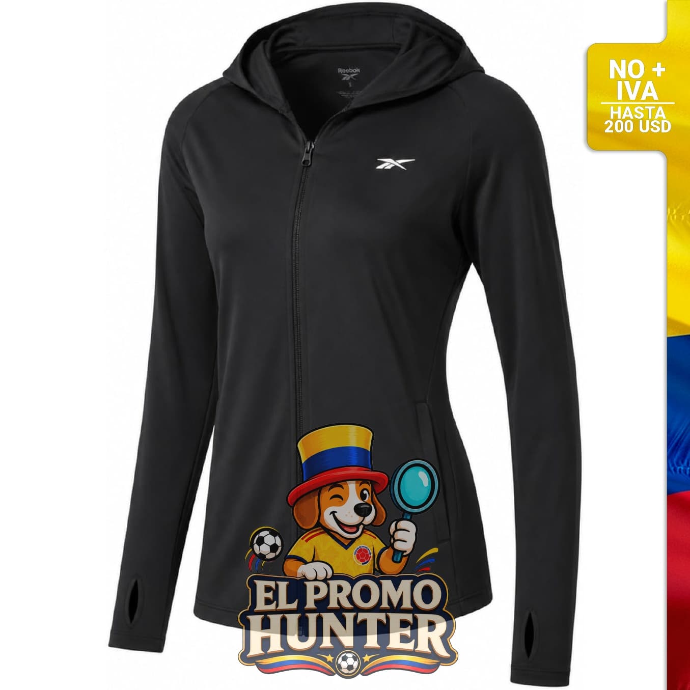 Buzo Reebok con capucha para mujer, diseño clásico y material de alta calidad.