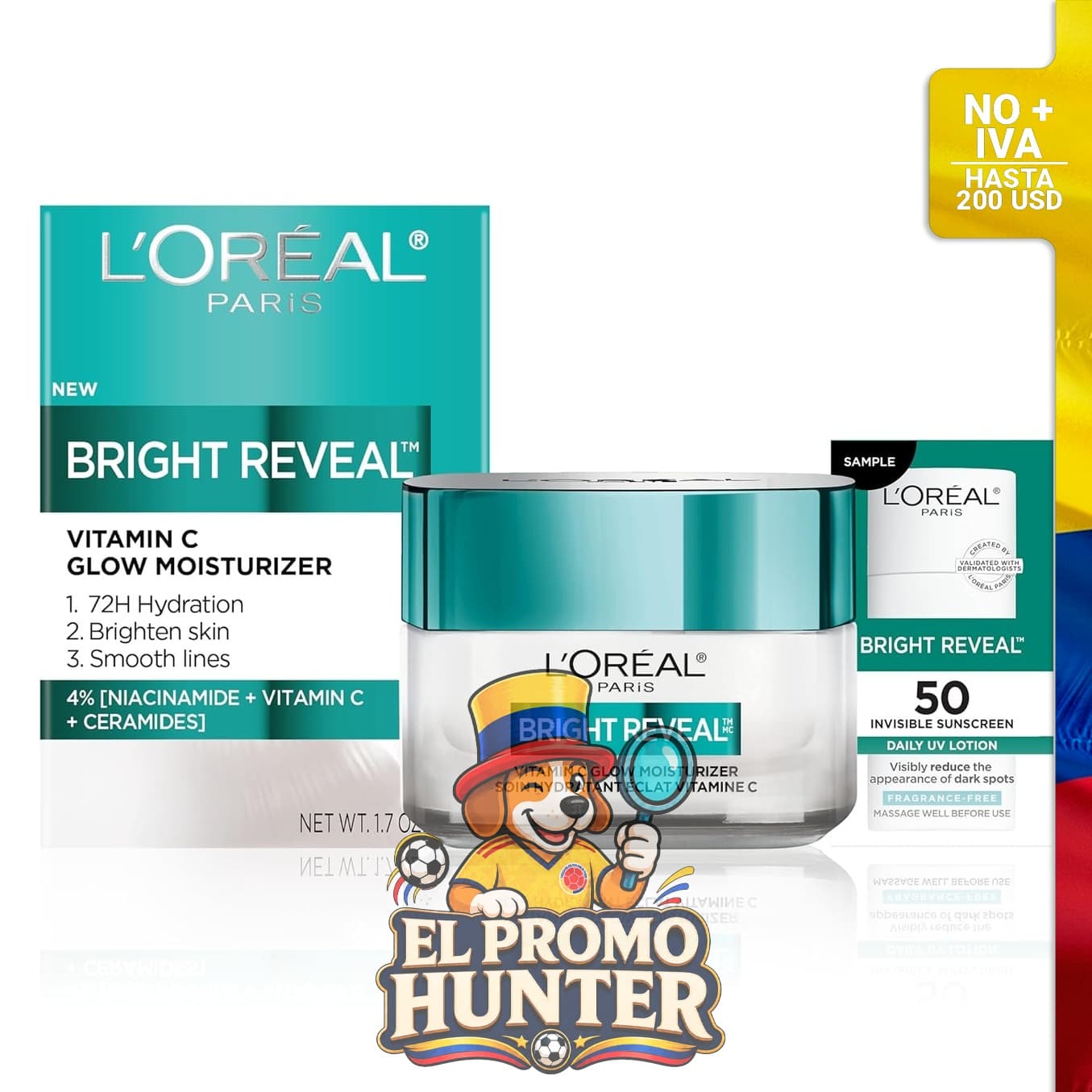 Hidratante facial L'Oreal Paris Bright Reveal con vitamina C.