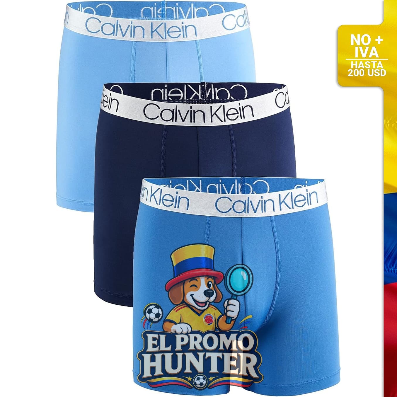 Calzoncillos tipo bóxer de microfibra para hombre, paquete de 3, color azul.