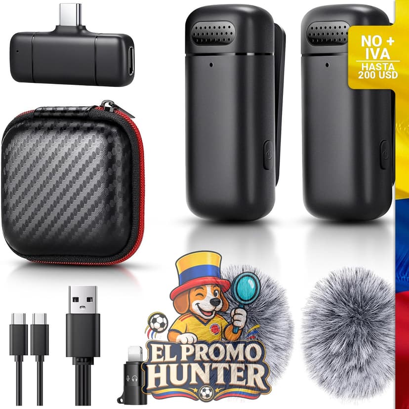 Micrófono Lavalier inalámbrico mini para dispositivos iPhone, Android y laptops.