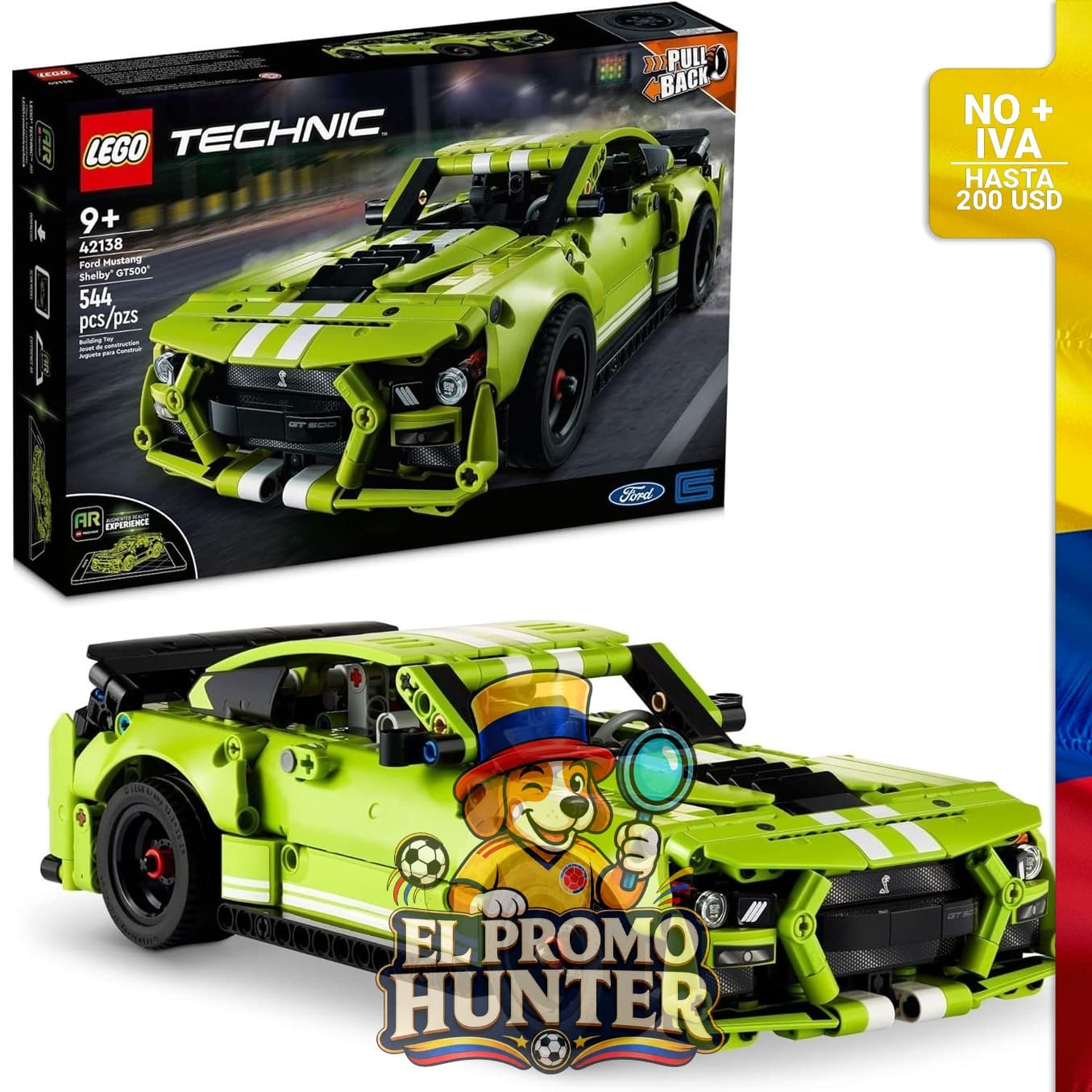 LEGO Technic Ford Mustang Shelby GT500, modelo de construcción con detalles auténticos.