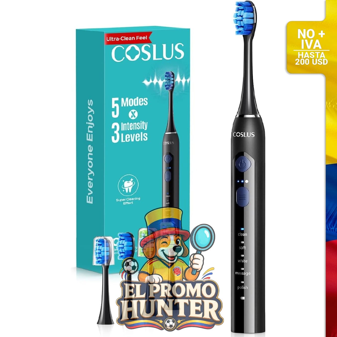 Cepillo de dientes eléctrico COSLUS C30 para adultos, con 3 intensidades y 5 modos, cabezales suaves o medianos.