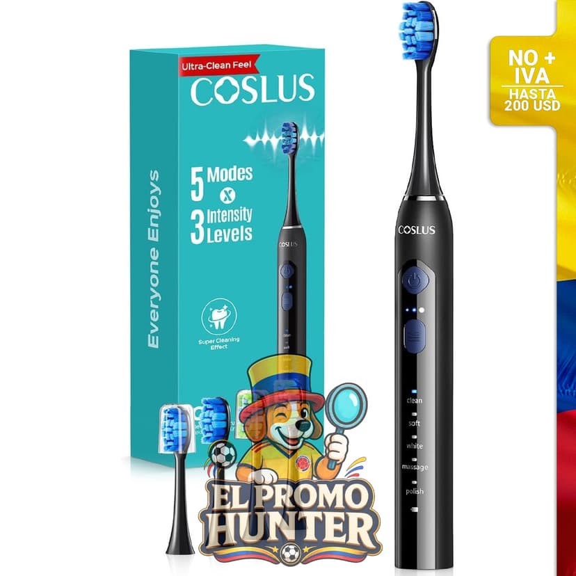 Cepillo de dientes eléctrico COSLUS C30 para adultos, con 3 intensidades y 5 modos, cabezales suaves o medianos.