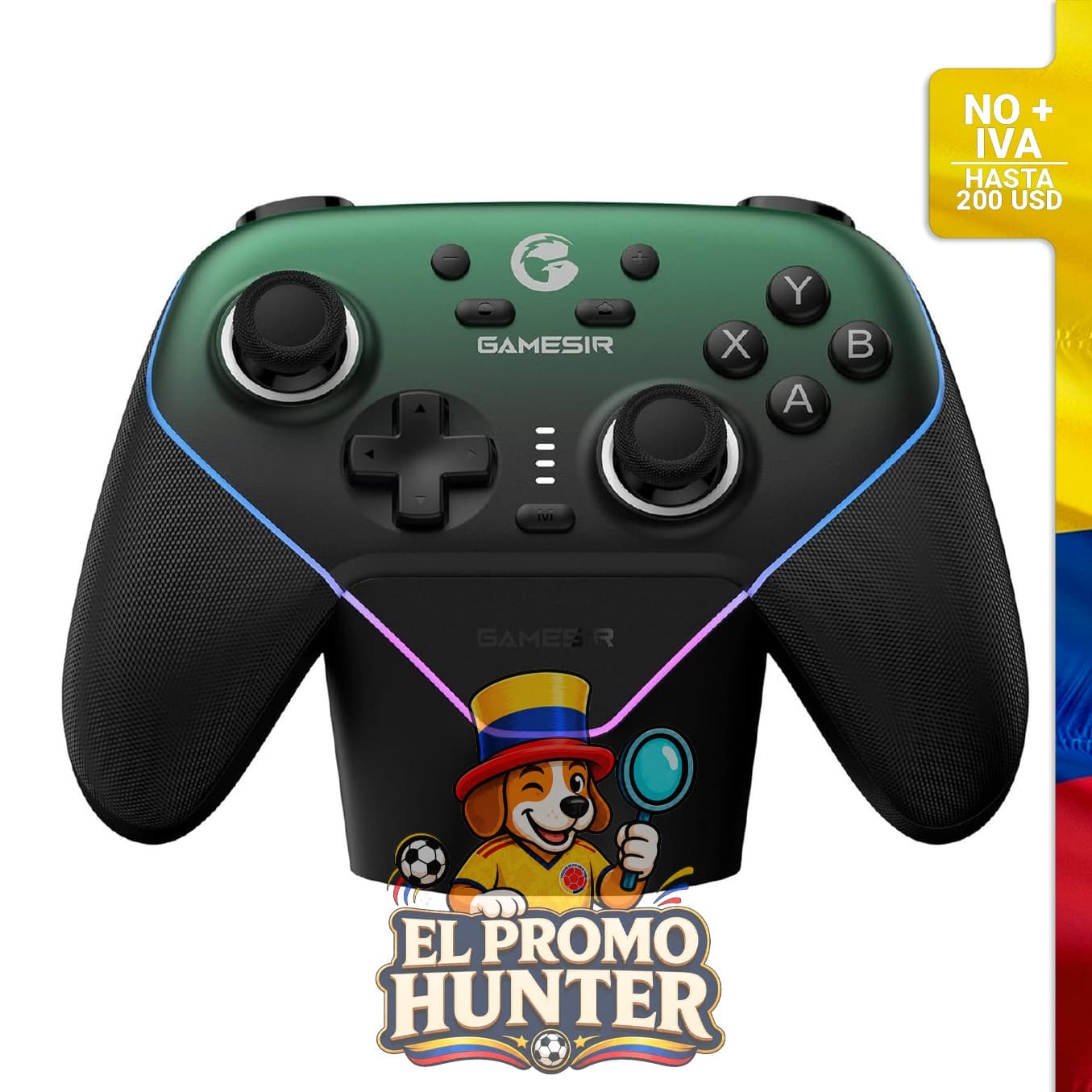 Controlador de juegos inalámbrico GameSir Super Nova para PC/Switch/iOS/Android, con stick y gatillo de efecto Hall, iluminación RGB, botones ABXY intercambiables y placa frontal desmontable. Batería de 1000 mAh con base de carga.