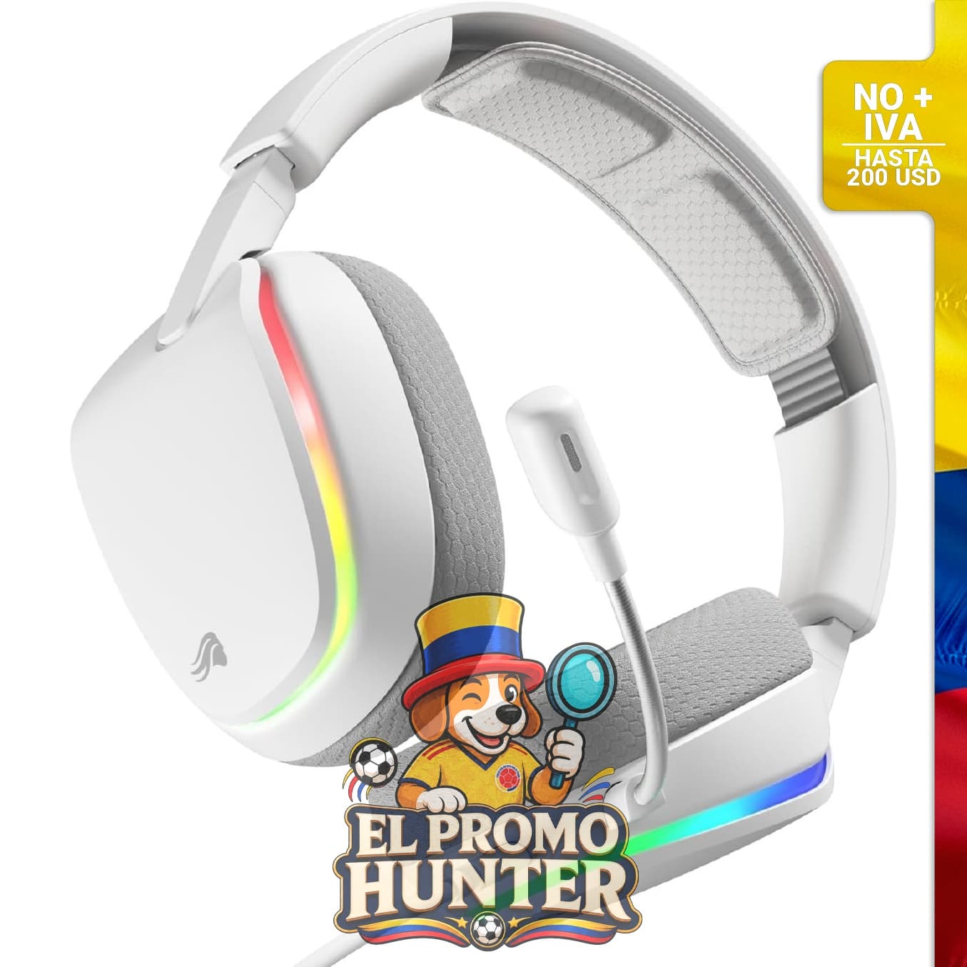 Auriculares estéreo RGB Glorious GHS Eternal para juegos, compatibles con PC, PS5, PS4 y Switch. Incluye micrófono desmontable y conexión USB-C.