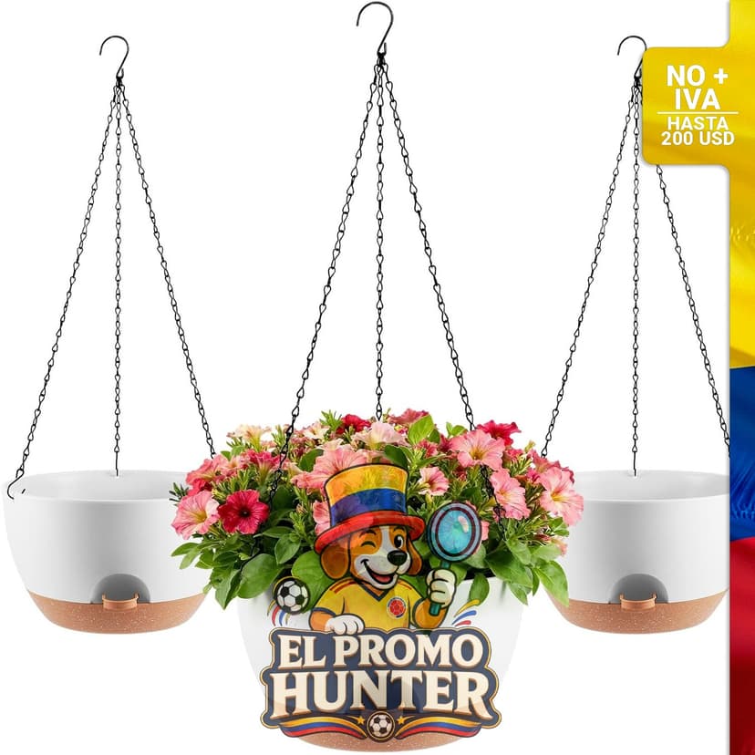 Macetas colgantes de autorriego de 25 cm, set de 3 unidades.
