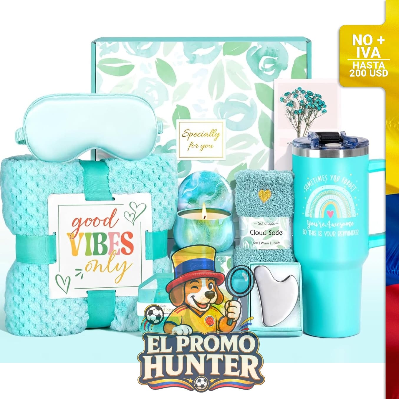 Caja Spa Mujer Verde 10 Piezas, incluye productos para cuidado personal.