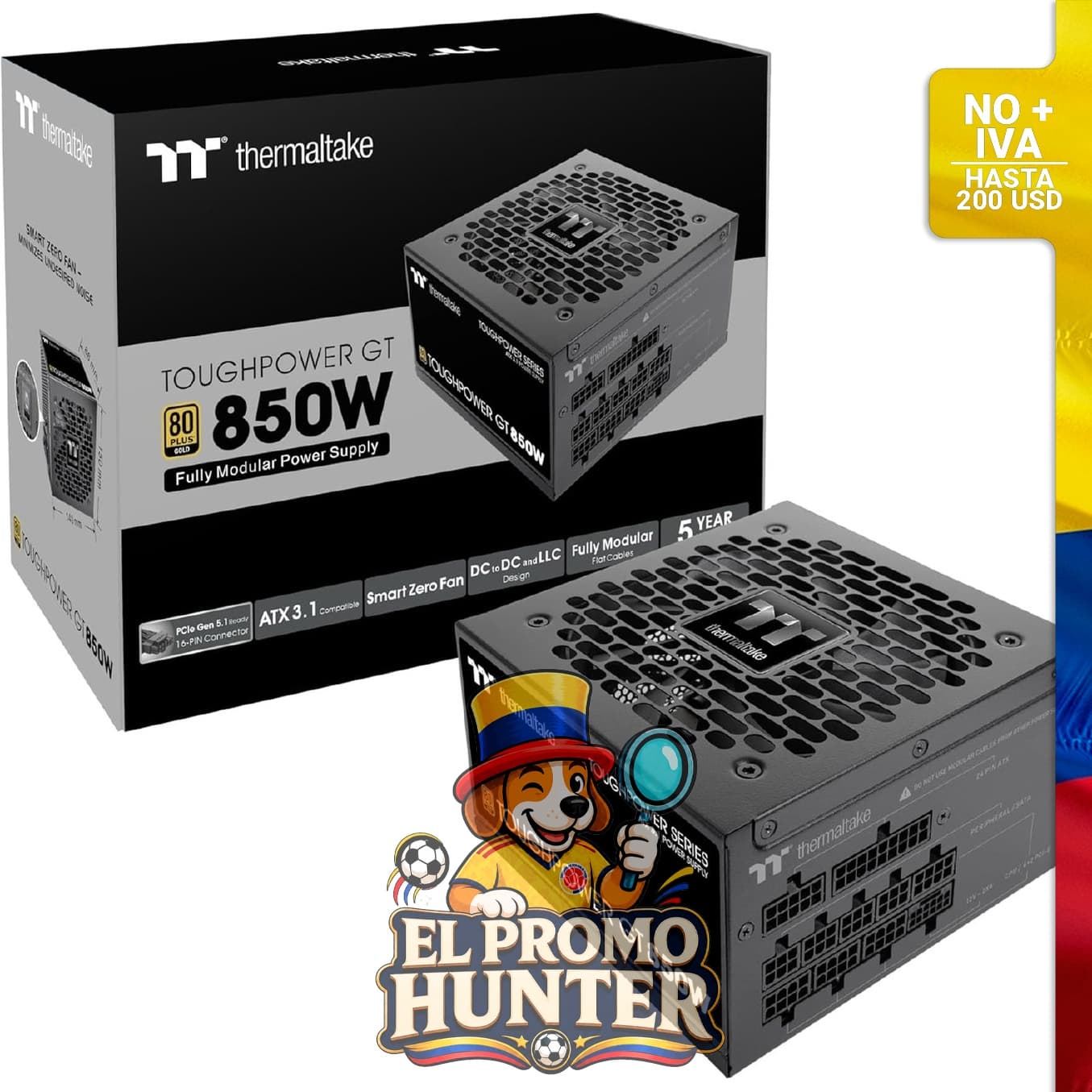 Thermaltake Toughpower GT 850W ATX 3.1, fuente de alimentación con eficiencia 80 Plus Gold y ventilador inteligente.