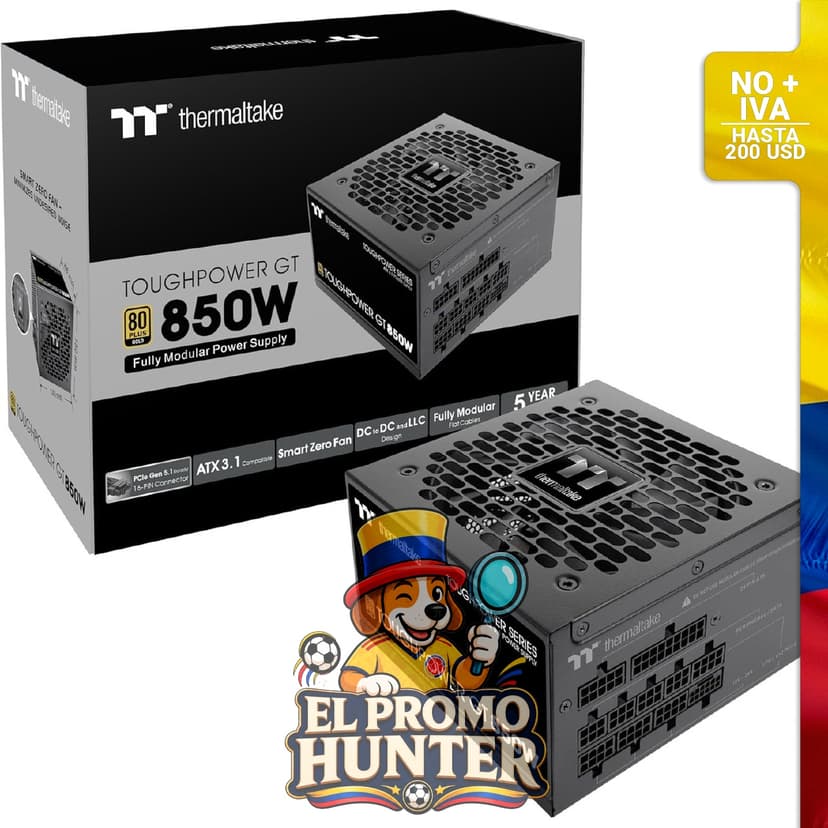 Thermaltake Toughpower GT 850W ATX 3.1, fuente de alimentación con eficiencia 80 Plus Gold y ventilador inteligente.