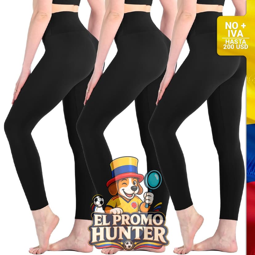 Paquete de 3 leggings de cintura alta para mujer, fabricados en material elástico y suave, aptos para yoga y entrenamiento.
