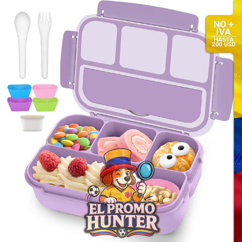 Caja Bento QQKO para adultos, con 4 compartimentos y contenedor de salsa.