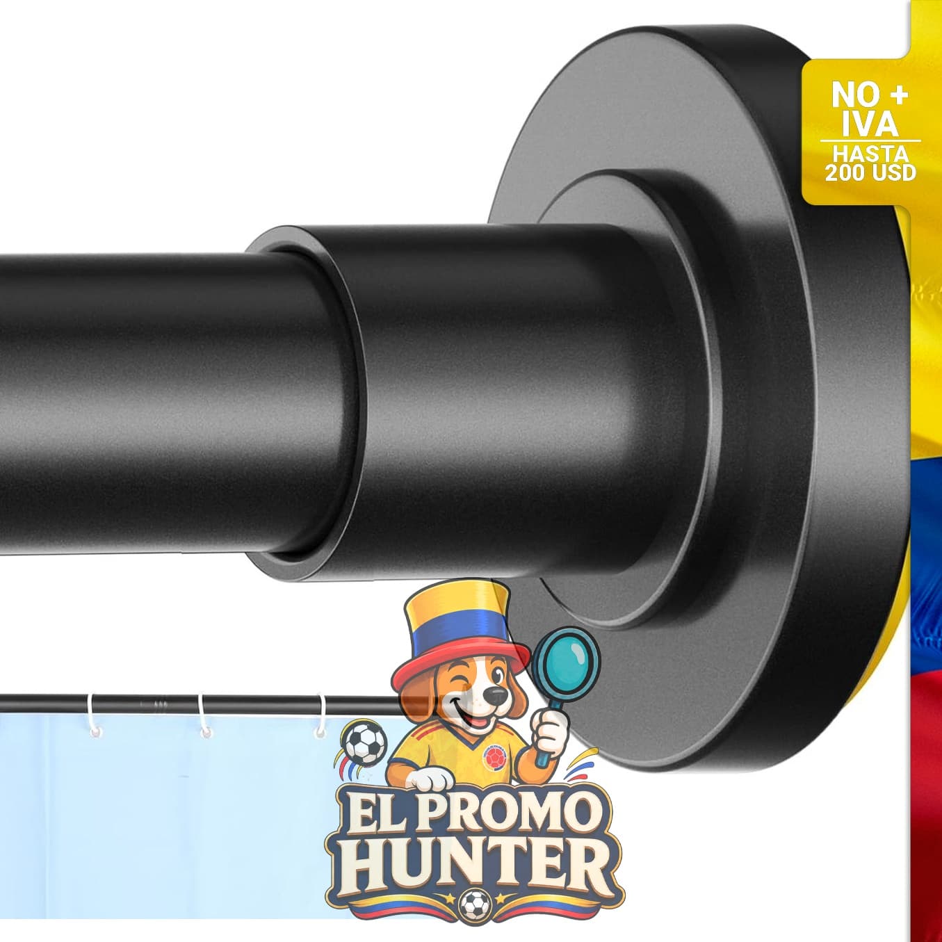 Barra de cortina de ducha negra ajustable de 79 a 203 cm, fabricada en acero inoxidable, sin taladro.