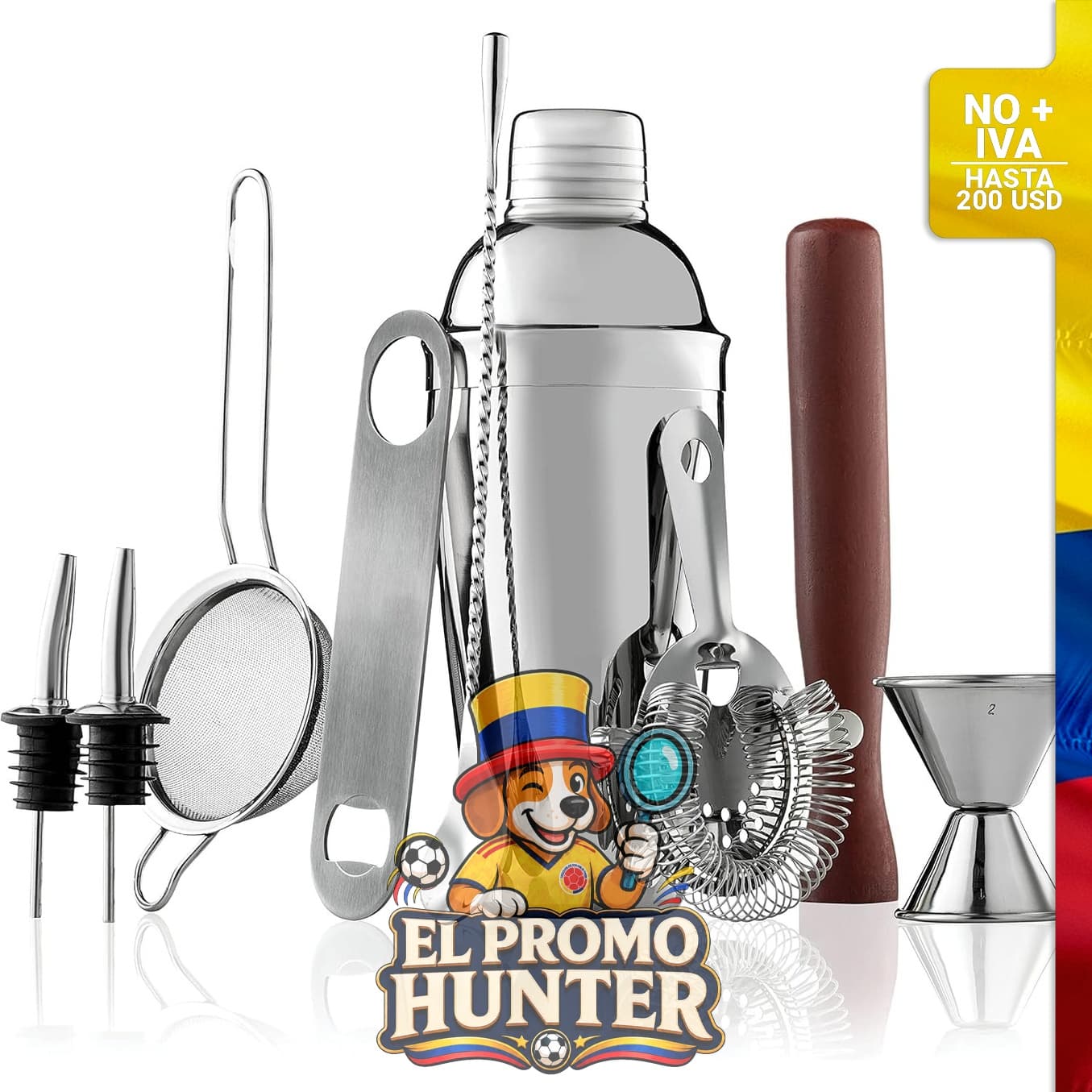 Juego de coctelera de 10 piezas para preparar cócteles.