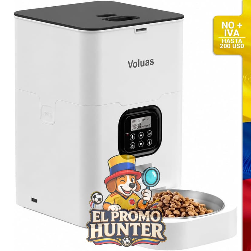 Comedero automático para gatos con capacidad ajustable y temporizador programable.