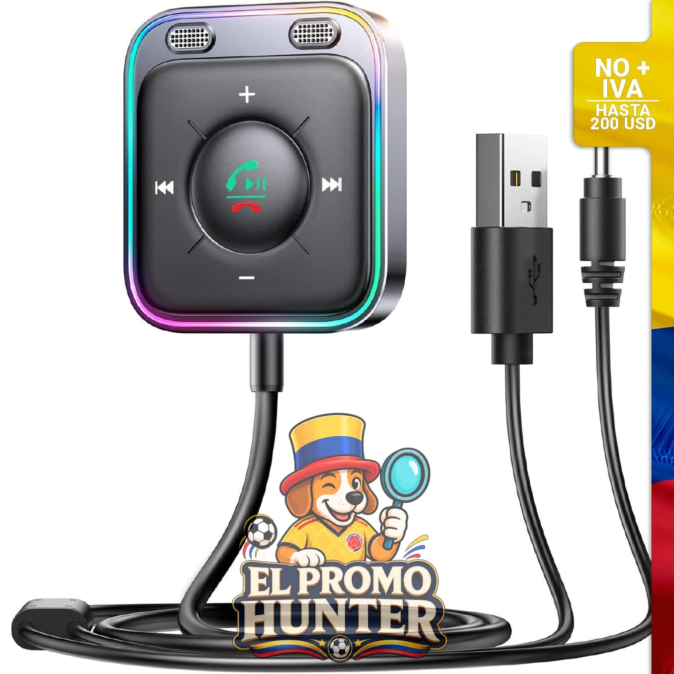 Adaptador AUX Bluetooth 6.0 para automóvil, con cancelación de ruido y micrófonos duales.