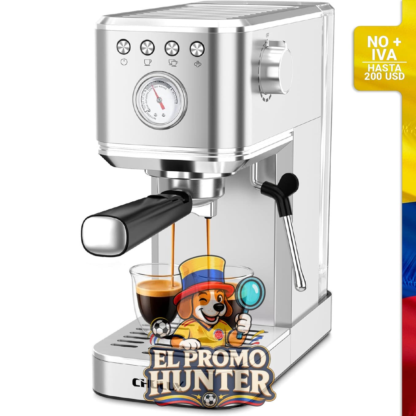 Máquina de espresso delgada con espumador de leche, bomba italiana de 20 bares, acero inoxidable.