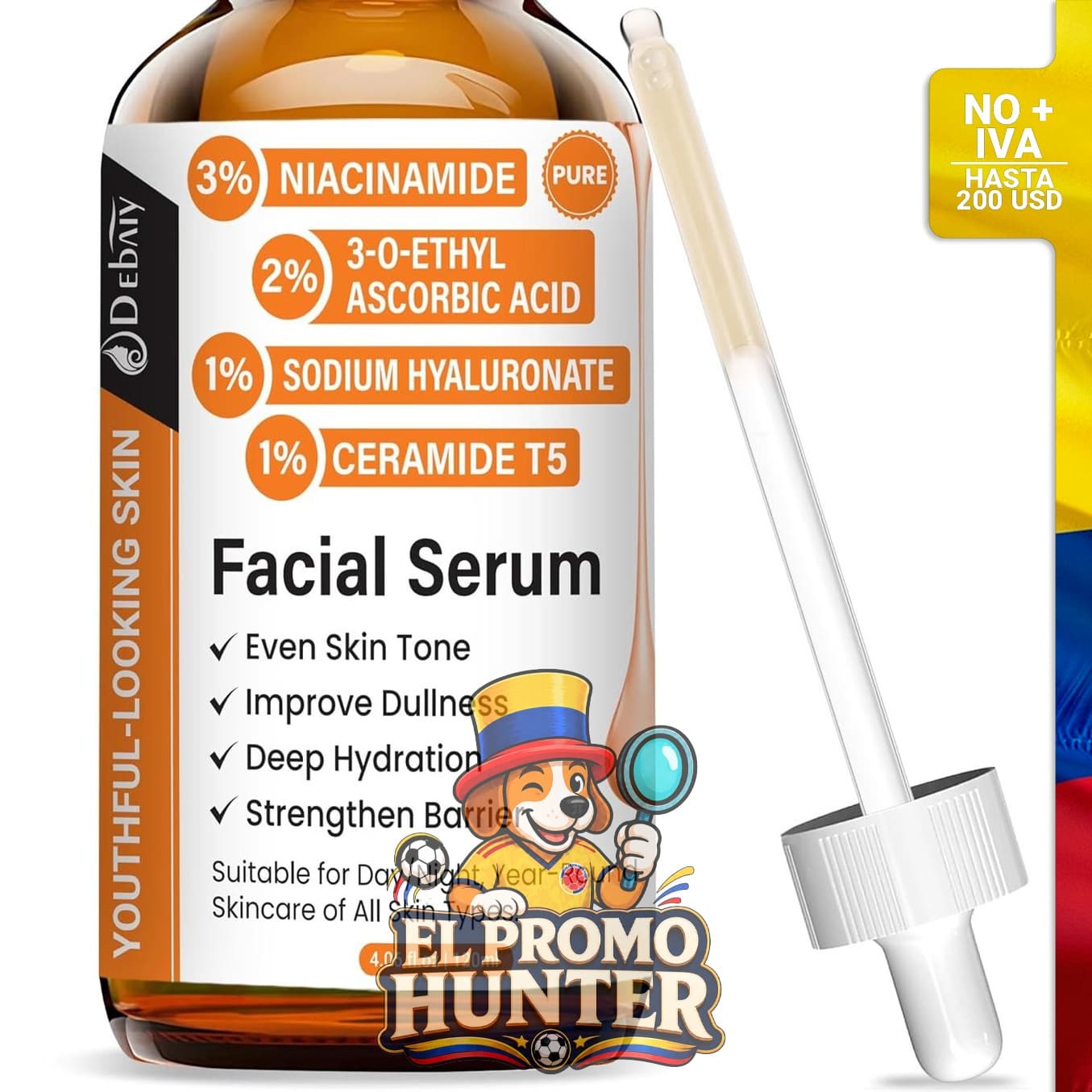 Suero facial de vitamina C con niacinamida y ceramida T5, 120 ml.