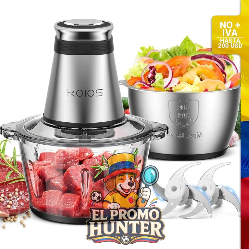 KOIOS procesador de alimentos eléctrico de 500 W, incluye 2 cuencos de 8 tazas y 2 cuchillas de dos niveles.