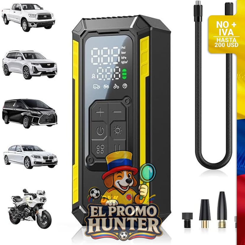 Inflador de neumáticos portátil DWW, compresor de aire de 150 PSI con indicador digital y apagado automático.